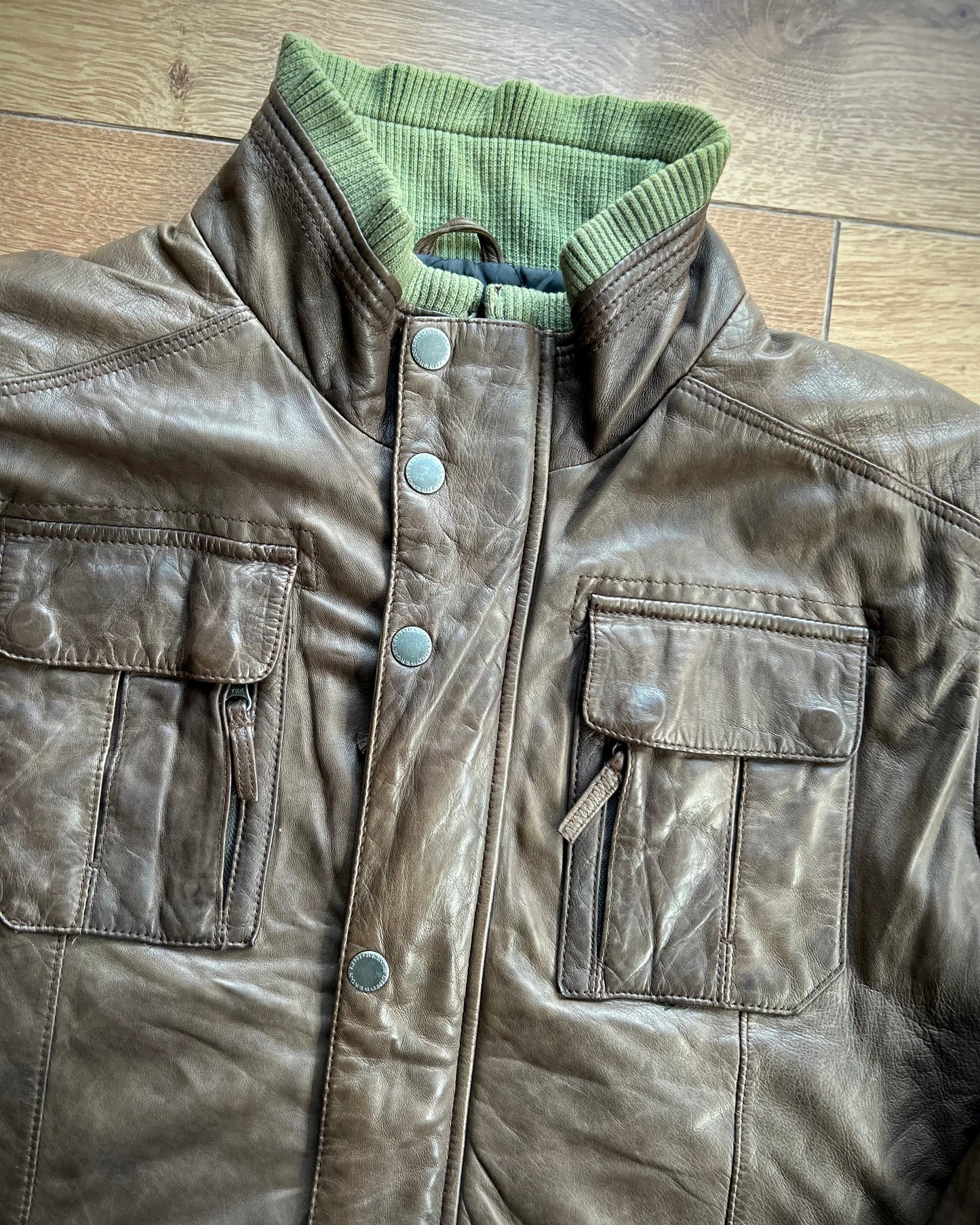 lindbergh brown lambs leather jacket.