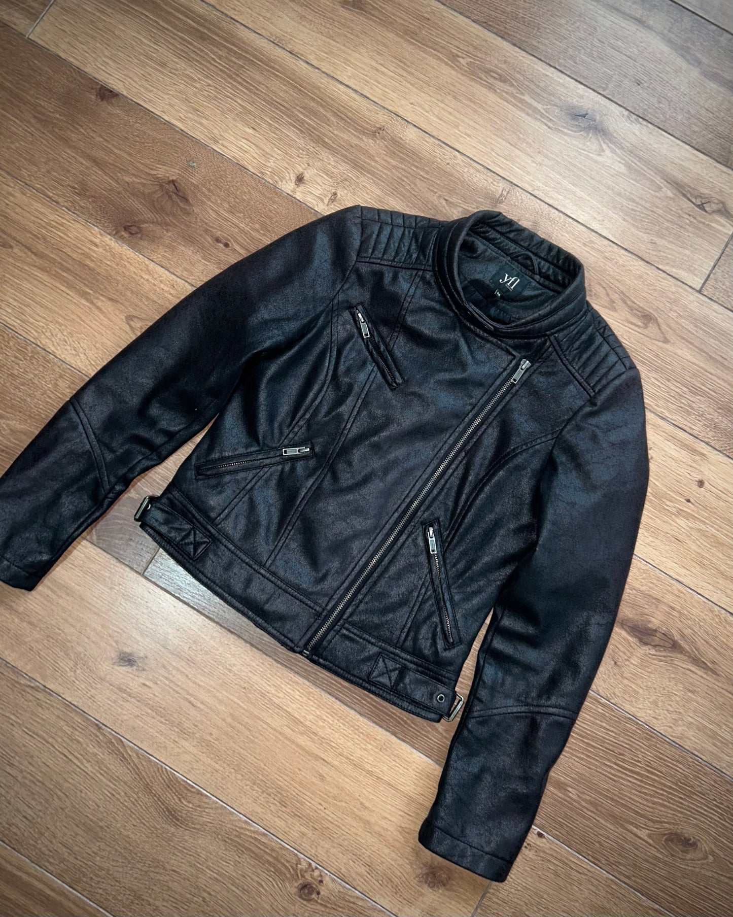 yfl black women’s moto/cafe racer jacket (S).