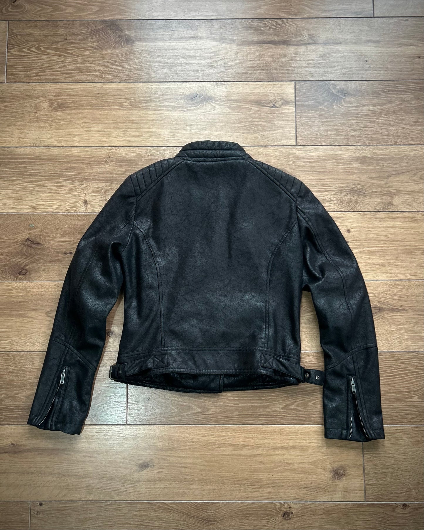 yfl black women’s moto/cafe racer jacket (S).