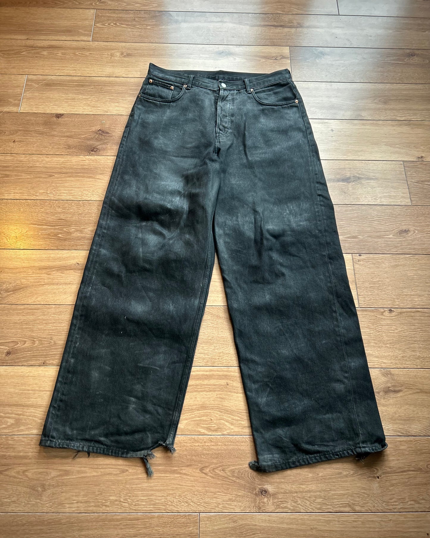 ridelucci super wide leg black waxed denim 100% cotton (fully waterproof variant).