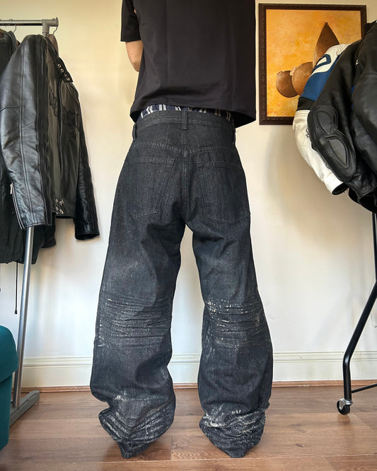 ridelucci wide leg ‘sand’ waxed denim jeans (9.5” opening).