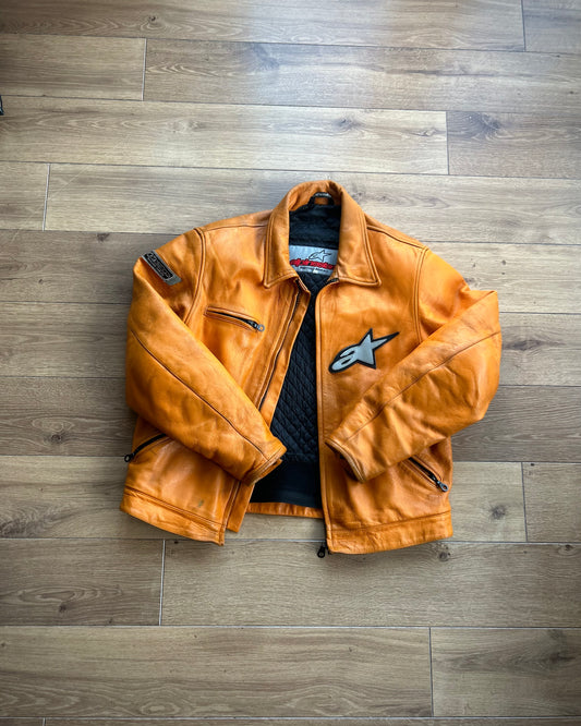 (90’s) alpinestars orange leather biker jacket (L).